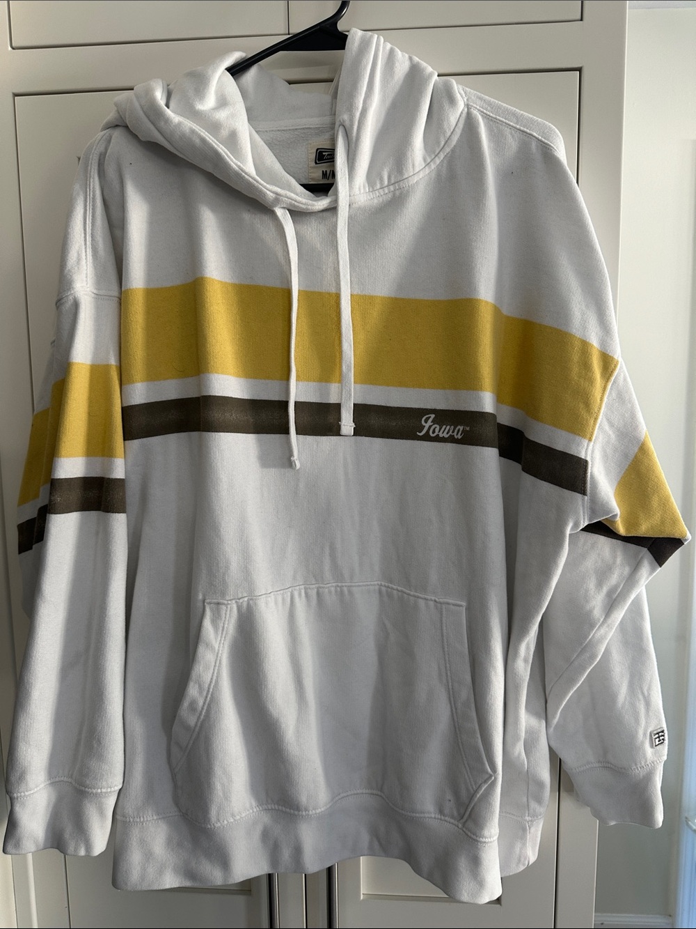 Iowa White & Yellow Striped Hooded Sweatshirt M